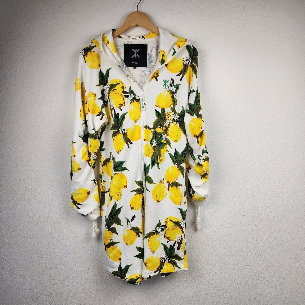 Onepiece Lemon Print Women's Jumpsuit Shorts Hooded Sipper Onesie Size Medium